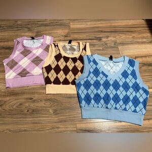 SHEIN Argyle Crop Tops - Pink, Brown, Blue